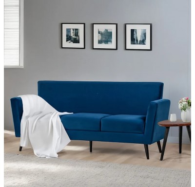 Cairo Wooden 3 Seater Sofa (Velvet, Blue)